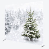 Aperturee - Aperturee Snowy Forest White Words Square Tension Backdrop